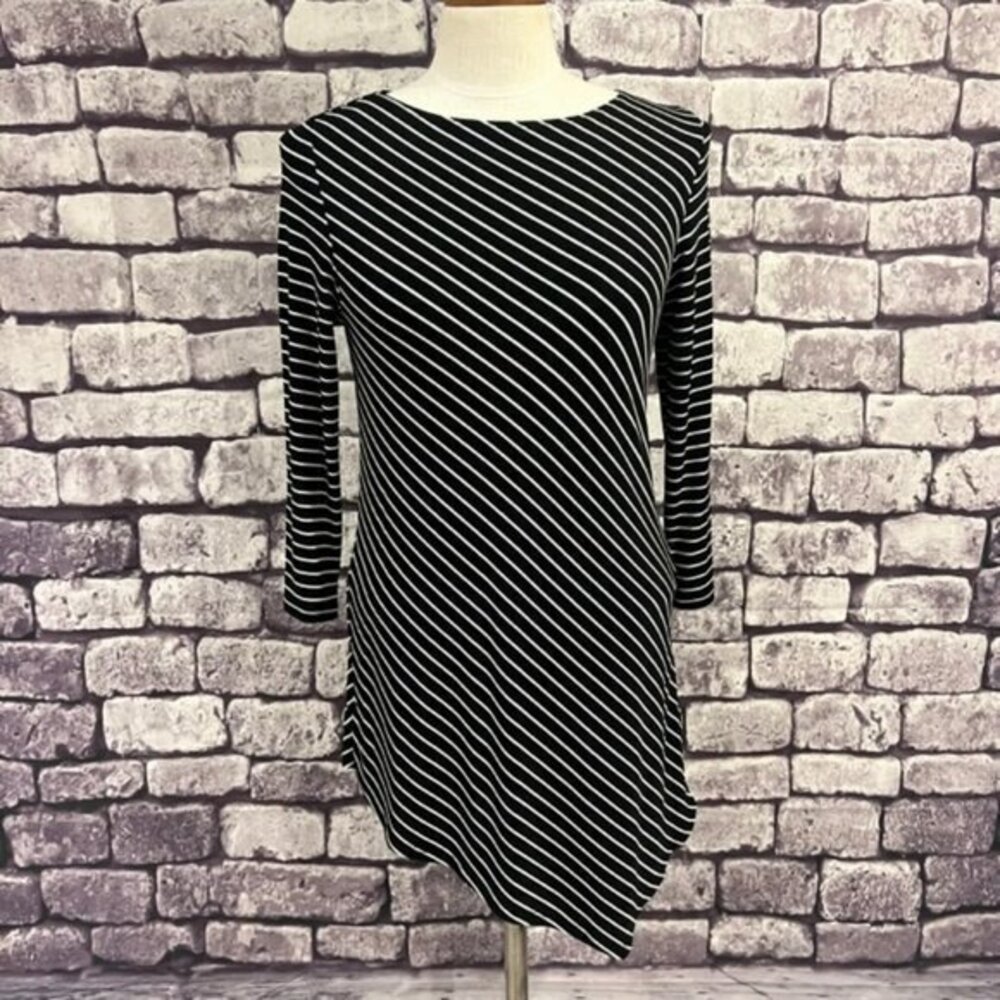 Chico's Travelers Black & White Striped Blouse Size Small